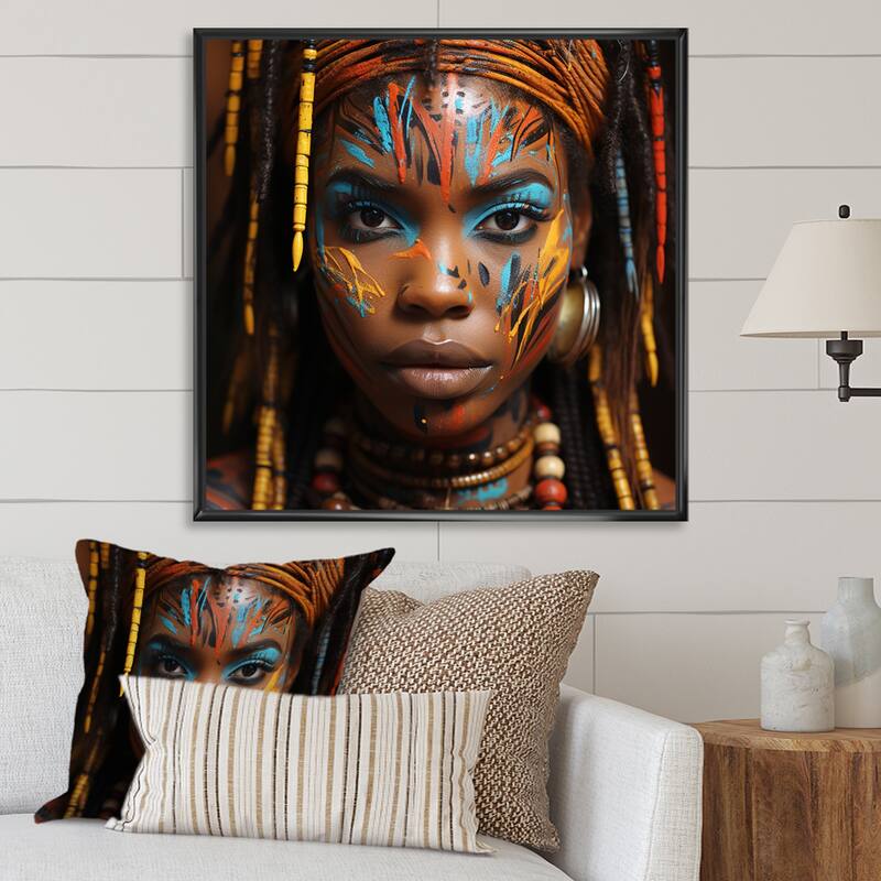 Designart "Ethiopian Tribes Woman Portrait I" African Tribal Blue Wall